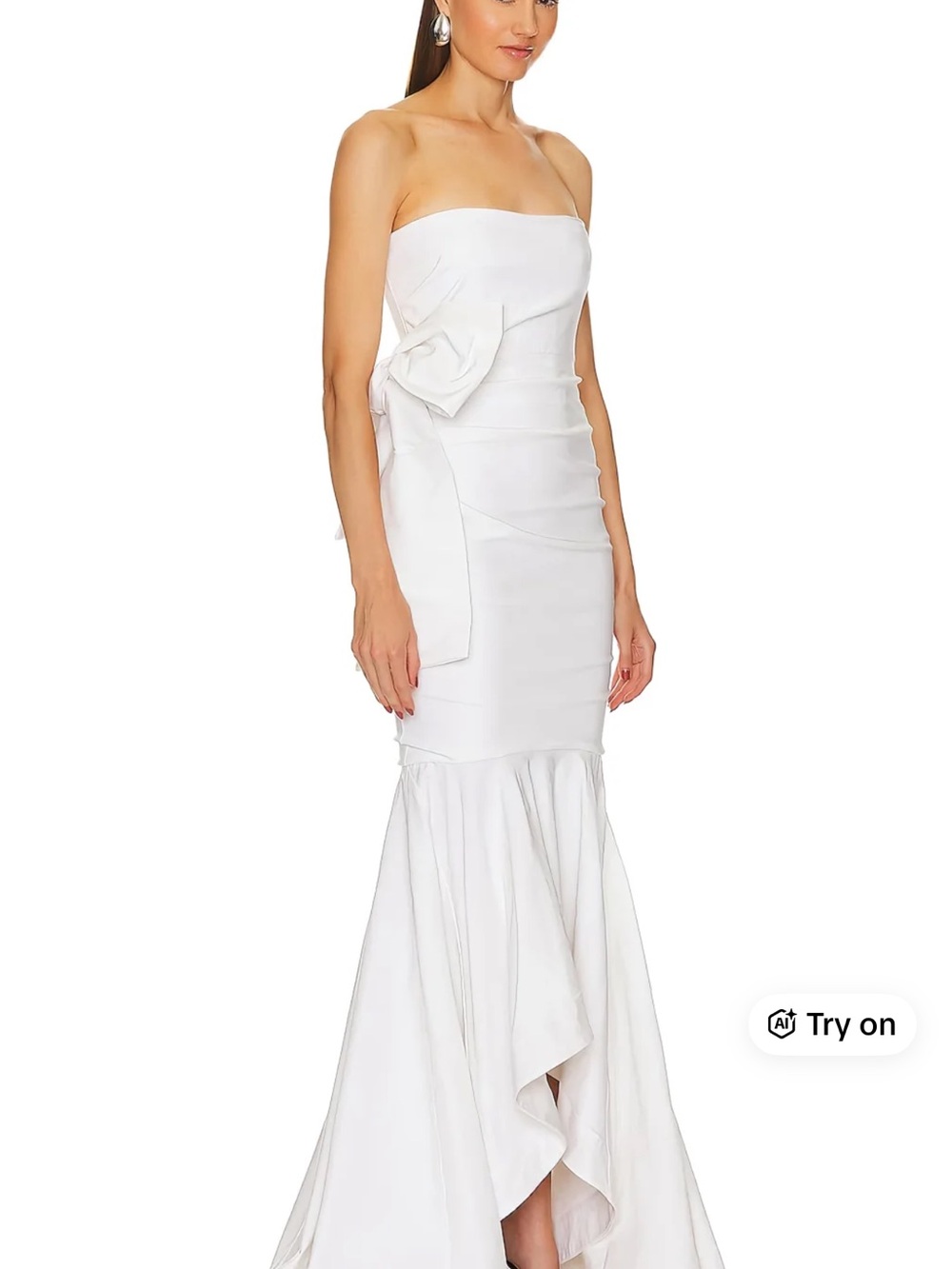 Michael Costello White Strapless Mermaid Gown with Side Bow